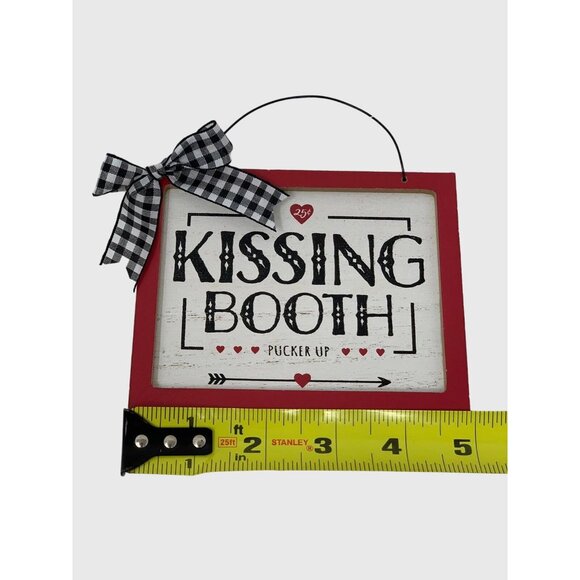 Valentine Kissing Booth Sign Buffalo Check Bow Rustic Farmhouse Tier Tray Decor - Picture 2 of 4